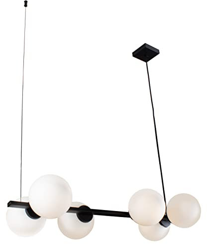 Eco-Light Leuchten Pendelleuchte Pluto in Weiß/Schwarz,Hängeleuchte aus Glas Metall,6x E14 max.25W,Esstischlampe 6 flammig,Wohnzimmerlampe,Glasleuchte