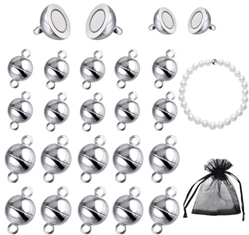 Magnetverschlüsse für Armbänder, 20 Stück 6 mm 8 mm Magnetverschluss für Ketten Silber Rund Magnetische Halskettenverschlüsse Schmuck Magnetverschlüsse für Halsketten Armbänder DIY-Bastelarbeiten