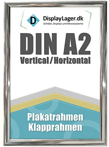 DisplayLager, qualité danoise - Cadre encliquetable A2 chromé avec profil en aluminium de 25 mm, vitre de protection antireflet, matériel de fixation.