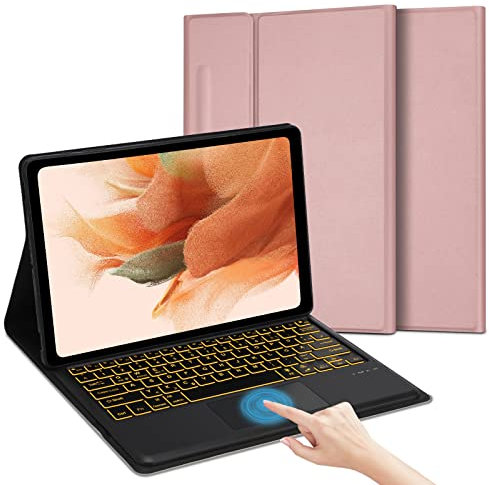 JADEMALL Tastatur Hülle mit Touchpad für Samsung Galaxy Tab S7 FE/ S8 Plus/S7 Plus 12,4 Zoll, Hintergrundbeleuchtung,Deutsches QWERTZ-Layout