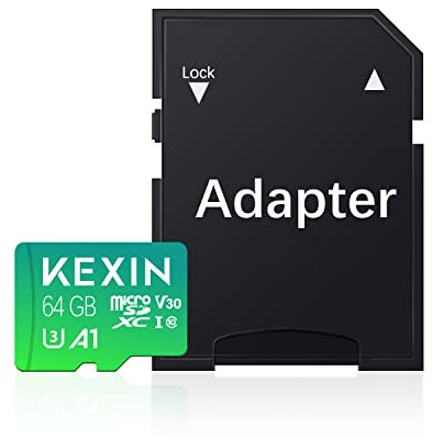 KEXIN Micro SD Karte 64GB MicroSDXC Speicherkarte mit SD Adapter MicroSD Karte TF Card Micro SD Card Memory Card für Dashcams und Heimüberwachungssysteme, Full HD-Videos aufnehmen, Handy, Tablet Grün