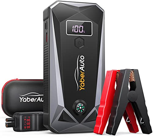 Booster Batterie Voiture 5000A 26800mAh, YaberAuto 12V Démarreur de Voiture (Tout Gaz ou 10,0 L Diesel), Portable Jump Starter avec Deux Sorties USB, Lamp LED