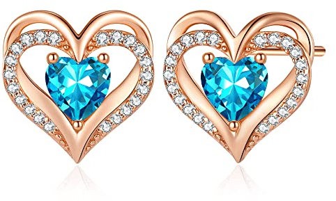 CDE Ohrringe für Damen 925 Sterling Silber Rosegold Geschenk für Sie Forever Love Herz Geburtsstein Frauen Ohrstecker Schmuck Valentinstag Weihnachten Muttertag Geburtstags Hochzeits Jubiläum