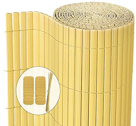 VOUNOT PVC Privacy Screening Fence 90 x 500 cm, Double Reinforced Struts Privacy Protection for Garden, Balcony and Terrace, Wind and Sun Protection Outdoor, Bamboo