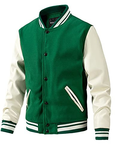 SOOUICKER Herren College Jacke Lederärmel Kunstleder Bomberjacke Warm Zweifarbig Bomberjacke Herren Winter College Jacke Herren Football College Jacke Herren Oldschool