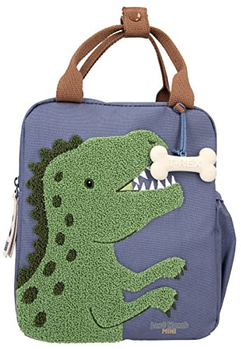 Depesche 11926 Dino World Kinder Rucksack Dino Mini, Blau, 23 x 20 cm, aufgesetzer Frottee-Dino, Knochen-Anhänger, Reißverschluss, 100% Polyester