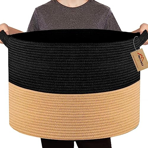 MEGASKET Extra Large Storage Basket, 22 X 14 Blanket Storage for Living Room, Decorative Kids Dog Toy Bin Box, Big Woven Cotton Rope Baskets for Organizing, Farmhouse Blanket Pillow Holder Organizer