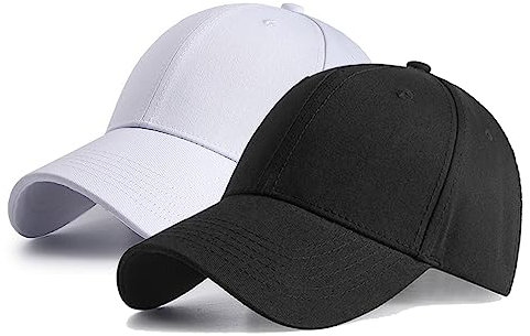 HGDGears Plain Baseball Cap Snapback for Men - Classic 6 Panel Adjustable Sport Casual Sun Visor Hat (2Pack Black+White)