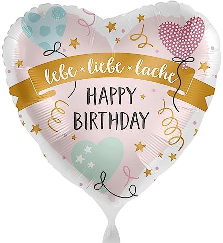 Folienballon Happy Birthday lebe liebe lache Ballon Geburtstag Mädchen Frauen Geschenk Luftballon Herzen Rosa Made in EU
