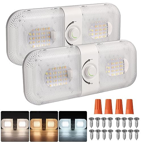 Justech 2 Stk Wohnmobil LED Lampen 1700LM, dimmbar in 3 Farbtemperaturen, 12-24V LED Innenbeleuchtung für Wohnmobile, mit Schalter für Wohnmobil/Camper/Auto/Anhänger (Warmes Kühles Naturweiß)