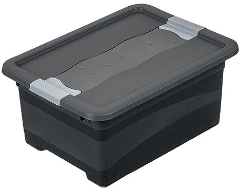 keeeper Transportbehälter mit Deckel und Schiebeverschluss, Extra Stabil, 12 l, Eckhart, Graphit-Grau