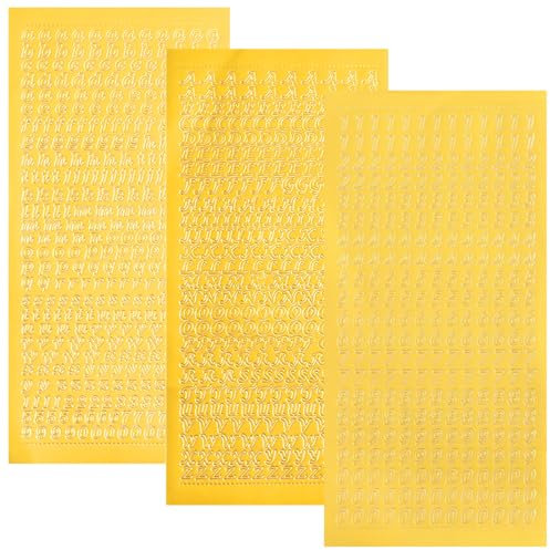 3 Blatt Wachsbuchstaben für Kerzen,Wachsbuchstaben,Buchstaben Aufkleber mit Zahlen,Buchstaben sticker,Klebebuchstaben Wetterfest,für Kommunion,Hochzeit,Fotoalbum,Scrapbook,Kerzen (Gold)