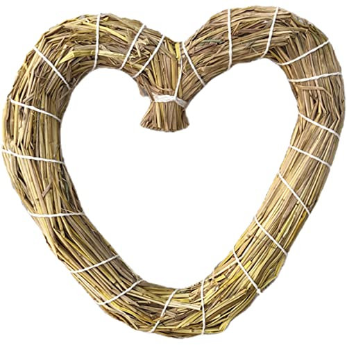 HOMSFOU Natürlicher Strohring Hängender Herzkranz Valentinstag-kranzform Türkranz Vorn Kranz Zum Aufhängen An Der Wand Blumenkranz Ring Herzförmiger Kranzrahmen Gras Haustür Naturrasen