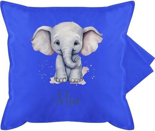 Kissenbezug - Zootiere - Elefant Dickhäuter Grauer Riese Rüsseltier - 50 x 50 cm - Blau - kopfkissenbezug kissen elefanten geschenke name kuschelkissen für couch elefantenmotiv sofakissenbezug