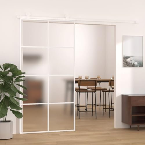 Hovothy Puerta Interior 102,5x205 cm Vidrio Mate y Aluminio Blanco Moderna Puerta Corredera de Granero Ahorrar Espacio Puerta de Casa Oficina Estructura Robusta Fácil Limpieza y Mantenimiento