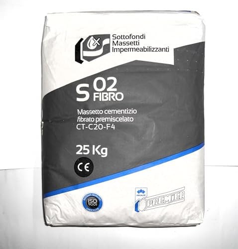 Unicalce Premier S 02 FIBRO -Massetto cementizio premiscelato fibrorinforzato con Fibre in Polietilene da 6mm per interni ed esterni -Grigio-Kg 25