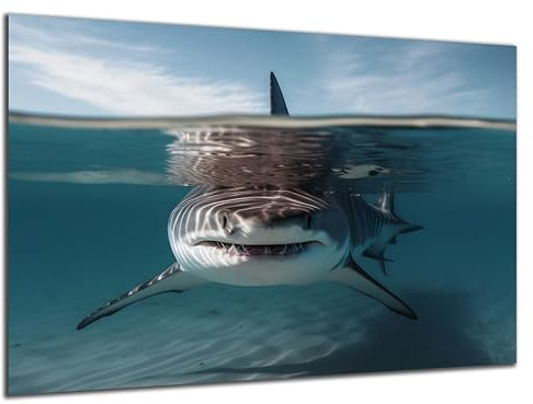 DARO Design - Wand-Bild 6mm HDF 84x56 cm Unterwasser weißer Hai - Wand-Deko Bilder Wohnzimmer