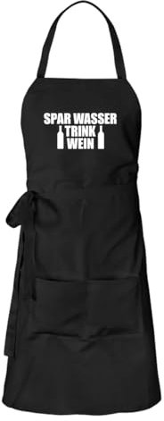 Huuraa Kochschürze Spar Wasser Trink Wein Weinflasche Geschenk Schwarz Baumwolle Spar Wasser Trink Wein Geschenkidee