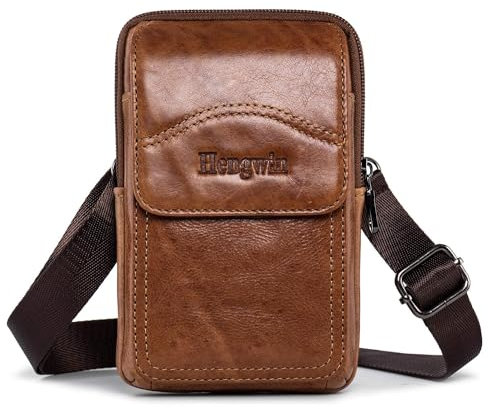 hengwin Cremallera de Cuero Bolsa Retro Bolsa de Hombro Cinturón de teléfono Funda Casual Crossbody Bolsa Bolsa de Cintura (Marrón)