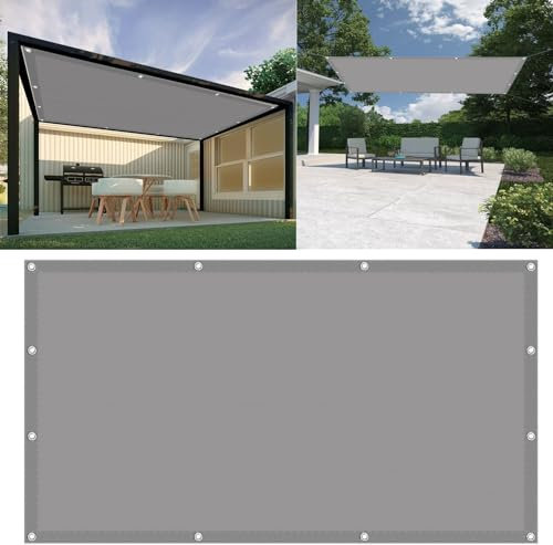 Sonnensegel Wasserdicht 5 x 5 m Windabweisend Reißfest UV Schutz Sonnensegel Viereckig Pergola Sonnensegel mit Ösen Ohne Bohren für Terrasse Balkon, Hellgrau