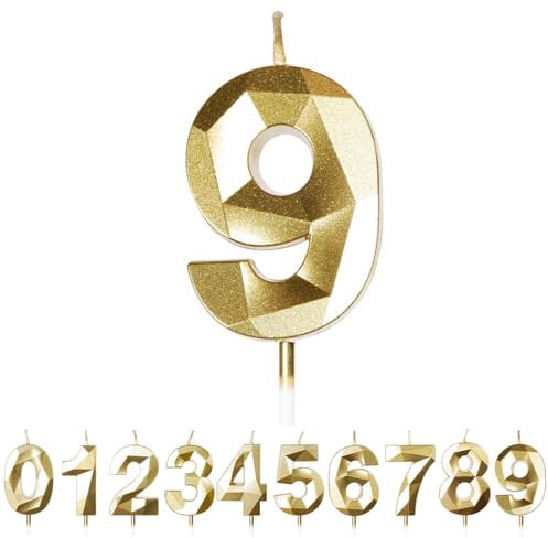 FUZVOL Birthday Cake Candles, Gold Number 9 Candle,Cake Topper Decorations