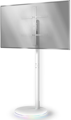 Mobile Floor TV Stand for 18-45 inch Screen with RGB Lights Base, Universal Swivel TV Stand, Height Adjustable, Tiltable, Holds up to100lbs, Equip with Scilent Wheels with Brakes