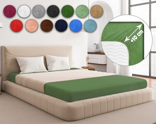 Sesto Senso Lenzuolo con Angoli 90x200 Verde scuro Spugna Frotte 100% Cotone