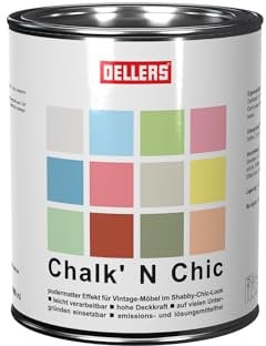 Chalk 'N Chic OELLERS, peinture à la craie, vert prairie (Wiesengrün), 1 litre, mate, peinture d'intérieur de qualité supérieure, pour presque tous les supports, murs, béton, papier ingrain, bois, etc