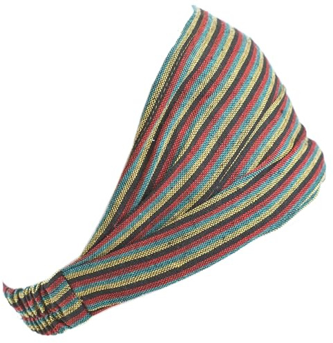 Stripe Headbands Elastic Hippie Bohemian Bandana Boho Hair Wrap Colorful summer wear Handmade In Nepal (Thin Yellow Green Red, One Size)