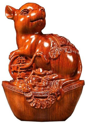 ZXXDSMYF Artificial Figurine Statue Wooden Carving Mouse Ornament Wooden Mouse Carving Home Living Room Decoration Mahogany Crafts Desktop Decorations
