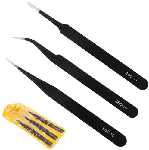 3 Pezzi Pinzette industriali di precisione in acciaio inossidabile antistatico Pinzette Modellismo per Strumenti elettronici, gioielli, computer, lavori di laboratorio e hobby-3 Modelli