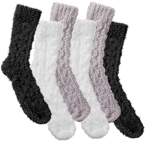 Abeillo 3 paia di calzini morbidi da donna, in pile corallo, invernali, caldi, elastici, per dormire, per inverno, Natale, Nero Cachi Bianco, 35/41 EU