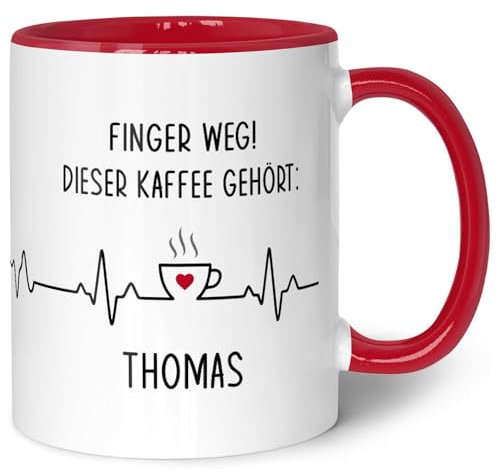 Bedruckte Tasse mit Spruch - Finger Weg! - Personalisiert mit Name - Lustige Geschenke für Arbeitskollegen im Büro Arbeit - Geschenk für Sie & Ihn - Spülmaschinenfest - Rot
