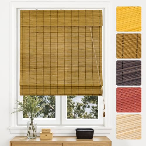Victoria M. Bambus Raffrollo Sonnenschutz Sichtschutz Rollo Seitenzugrollo, für Fenster und Türen, Blickdicht, 50 x 130 cm, Braun
