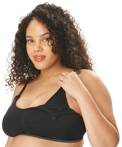 Motherhood Maternity Women's Hands Free Pumping Seamless Clip Down Nursing Bra for Breastfeeding, Opaque, Black, M