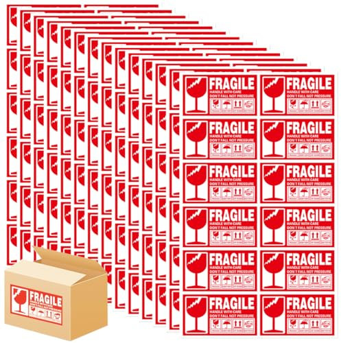 NOPKESV 168 Stück Warnetiketten Aufkleber Zerbrechlich Fragile 120 Stk Paketaufkleber handle with care Versandaufkleber selbstklebend (15 x 9 cm,9 x 5 cm) (Red-Whit)