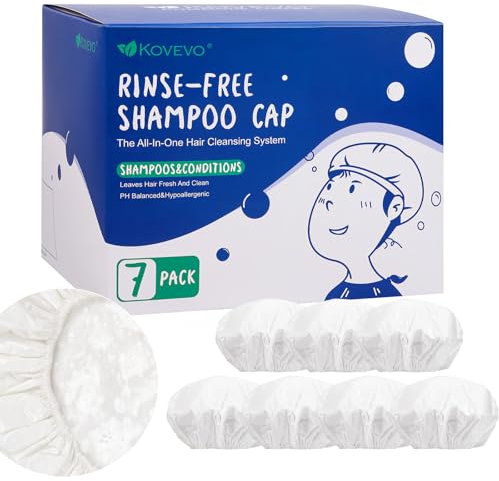 Shampoo Caps No Rinse, 7 Pack Rinse Free Shampoo Caps for Bedridden & Post Surgery Care, Waterless Hair Washing Shower Caps for Elderly, Hospital, Camping & Travel – Gentle & Portable