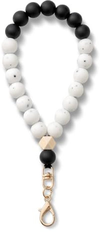 MORSUNBELA Cadena de teléfono móvil corto negro blanco perla correa de teléfono móvil cordón pulsera llavero
