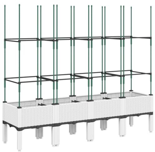 Helloshop26 Jardinière bac lit surélevé Plantes Fleurs terrasse Jardin avec Treillis 160 x 40 x 142,5 cm PP Blanc 02_0038270