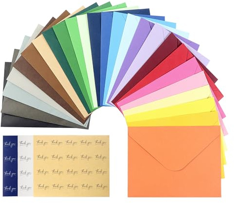 Hanyousheng 50 Farbige Briefumschläge, 25 Farben Umschläge, Briefumschläge Bunt, Mini Briefumschläges, für Hochzeit Gruß-Karten Einladungen, 175 * 125 mm, 120 g/m², B6