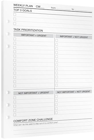 KOMPASS® Weekly Planner | A5 Planner Inserts | 30 Sheets for Weekly Planning, Goal Setting & Reflection | Weekly Calendar, Task Prioritization, Eisenhower Matrix | Bullet Journal & Productivity Sheets