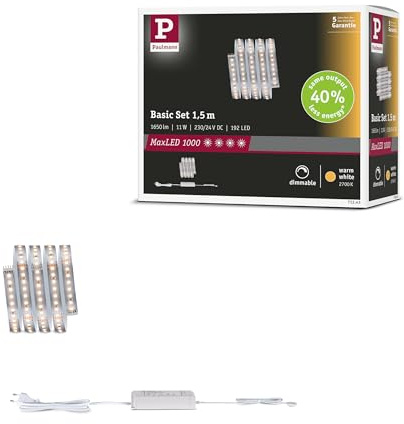 Paulmann 71243 MaxLED 1000 LED Strip Warmweiß Basisset 1,5m 11W 1100lm/m 128 LEDs/m 2700K 30VA
