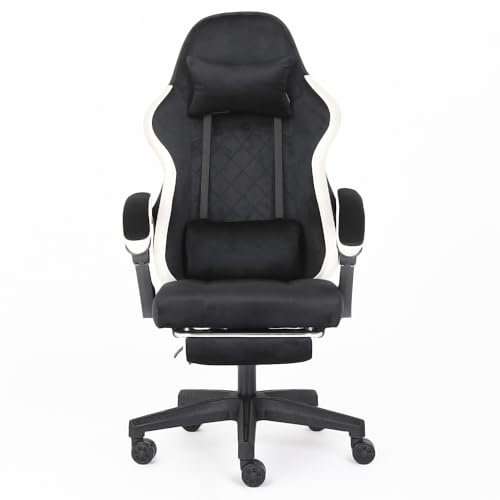 NEW LEADER Gaming Chair for Adults with Footrest and Lumbar Pillow, 140° Reclining High Back Computer Desk Chair, Flannel Fabric Swivel Office Chair with Adjustable Height and Neck Support
