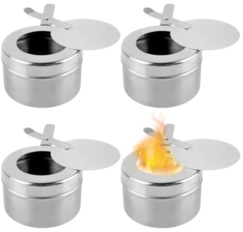 PRITOK Pack of 4 Fuel Paste Containers: Stainless Steel Fuel Paste Container with Lid, Burner Fondue Accessories, Camping Stove Fondue for Buffets, Barbecues, Hot Pot, Outdoor, Camping