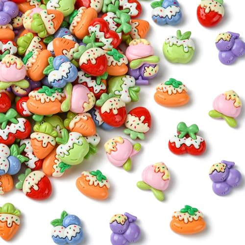 Stiesy 100Pcs Fruits Resin Nail Art Charms Fruit Ice Cream Strawberry Grape Slime Charms Nail Decorations Accessories Flatback Cabochons for DIY Ornament Scrapbooking Jewellery Making Crafts