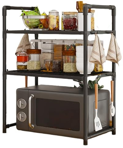 Support réglable pour micro-ondes avec crochets, support à épices et support pour machine à pain – Plateau large pour maison, garde-manger, camping-car, cuisine