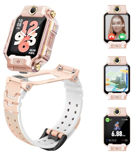 imoo X10 Kids Smart Watch 4G Video/Voice Call & Real-time GPS Tracker, 1.6'' HD Split Dual Cameras, 32GB Storage Water Resistant to 20m, Heart-Rate Monitor Sports Modes with accessory kit(Pink)