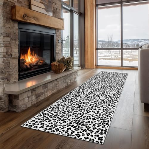 Dppyuxa Tiermuster Leopardenmuster Teppich Läufer Flur Wild Leoparden Lang | Waschbar und rutschfest Küchenläufer Modisch Tierhaut Flurteppich für Küche & Eingangsbereich 60x150 cm