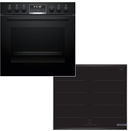 Bosch Einbauherd-Set HND679LS67, Serie 6 Einbau-Herd 60 cm mit Pyrolyse-Selbstreinigung und 3D-Heißluft HEB578BB4, Serie 4 Induktionskochfeld 60 cm mit Flex Induction, Herdgesteuert NXX675CB5E
