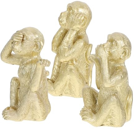 WEKADRIN 3 Stück Teiliges Resin Affen Figuren Niedliche Handgefertigte Tier Dekoration aus Goldfarbenem Kunstharz Kompakte Stabile Desktop Skulpturen für Wohn Bürodekoration
